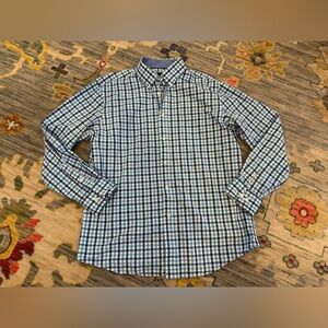 Charleston Threads Shirt Mens L Blue Navy Plaid Check Button Down Long Sleeve